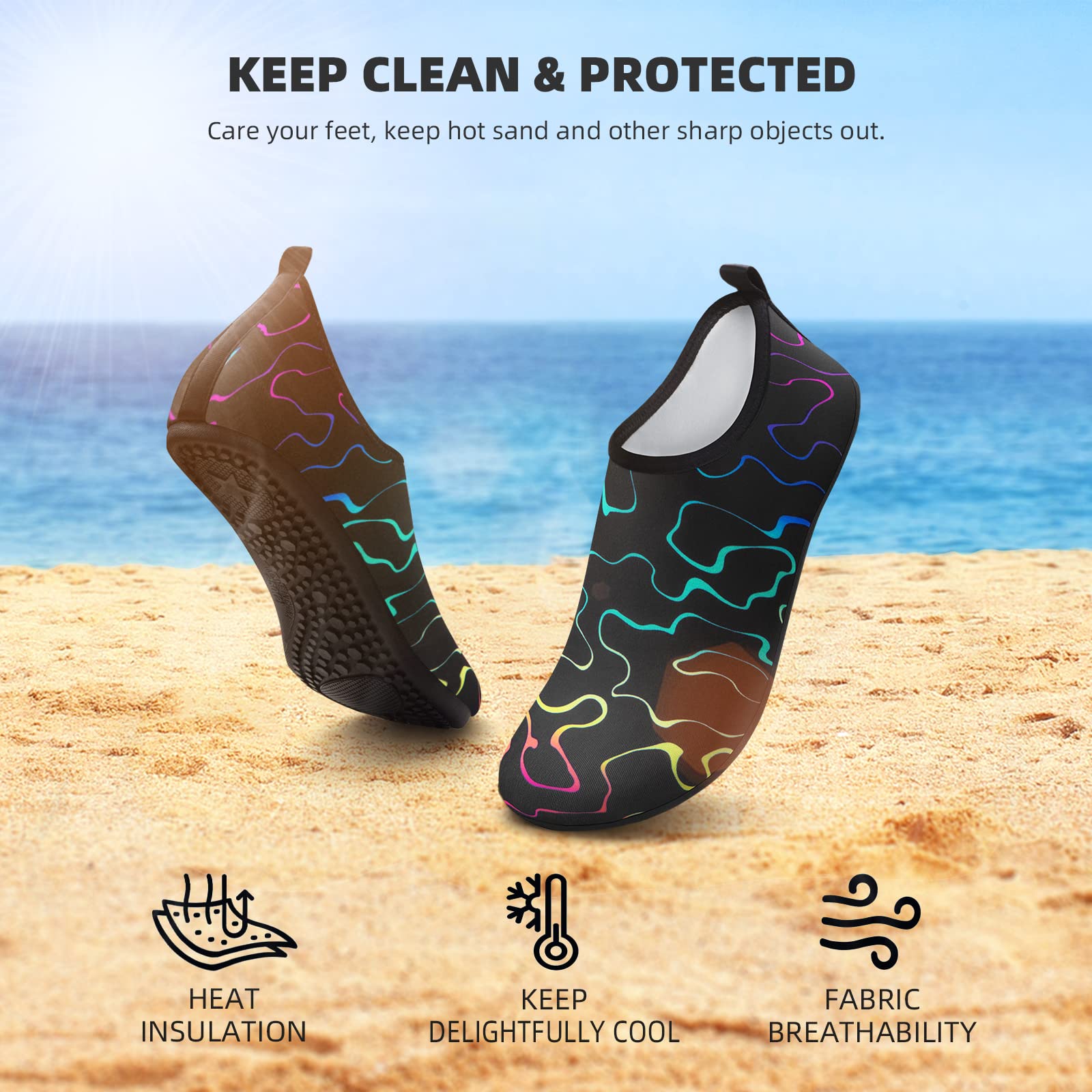 Water Socks for Women Men Adult Aqua Swim Shoes Beach River Pool Barefoot Yoga Exercise Wear Sport Accessories Quick-Dry Must Haves Size 10-11Women/9-10Men(N-Laser Stripe)