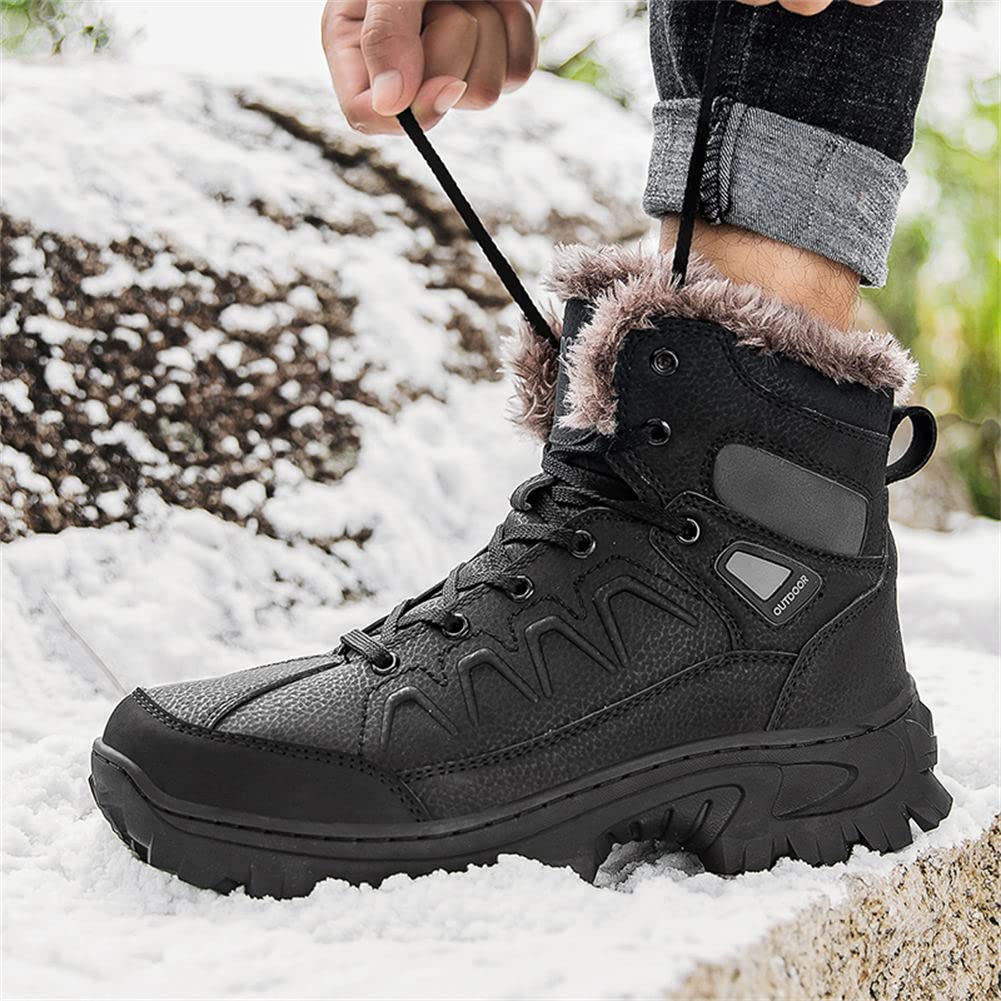 GEXECEUSS Hiking Boots for Mens Breathable Fur Lined Ankle Boots Winter Anti-Slip Snow Boots for Outdoor Backpacking Trekking Walking Trails