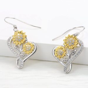 925 Sterling Silver Sunflower Earrings for Women - Hypoallergenic Cubic Zirconia Infinity Heart Dangle Jewelry for Teen Couples Family (Yellow Sunflower)