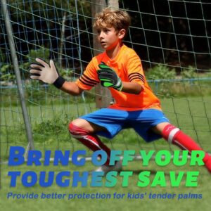 Clbort Soccer Goalie Gloves Youth Kids, Goalkeeper Gloves with Super Grip Palms, Anti-slip Soccer Gloves, Double Wrist Protection (Green, 5)