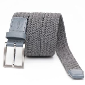 TOUGERJOY Mens Stretch Belt, Woven Elastic Braided Web Belt Casual for Golf Hunting Pants Jeans Medium Grey