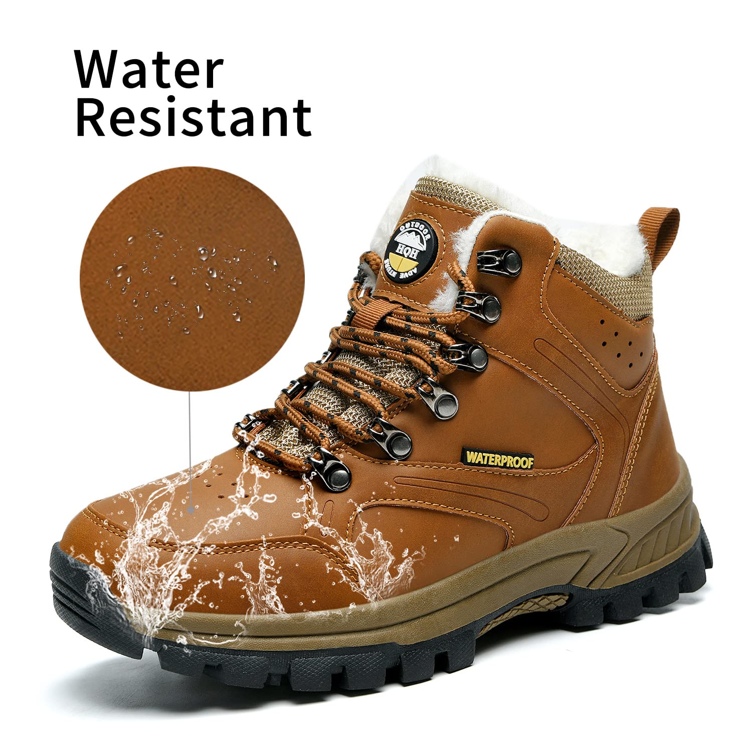 Mens Womens Snow Winter Boots Anti-Slip Mid Ankle Trekking Waterproof Hiking Outdoor Shoes Warm Fur Lined Size7 Brown