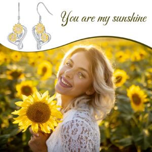 925 Sterling Silver Sunflower Earrings for Women - Hypoallergenic Cubic Zirconia Infinity Heart Dangle Jewelry for Teen Couples Family (Yellow Sunflower)