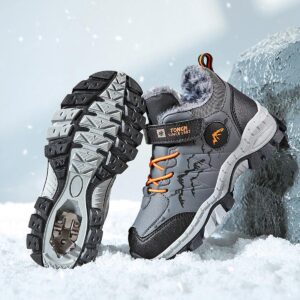 Kids Boys Hiking Boots Outdoor Trekking Climbing Shoes Trainers Sneaker Anti-Skid Claw Snow Boots with Steel Buckle Sole