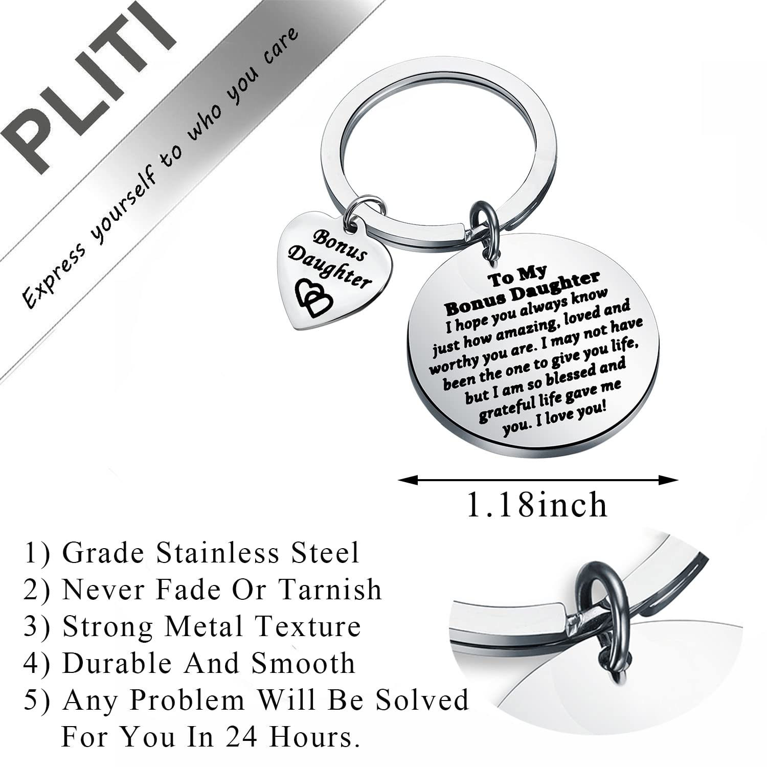 PLITI Bonus Daughter Gift Form Mom Dad Stepdaughter Gift Unbiological Daughter Gift To My Bonus Daughter Keychain (Bonus Daughter blessed)