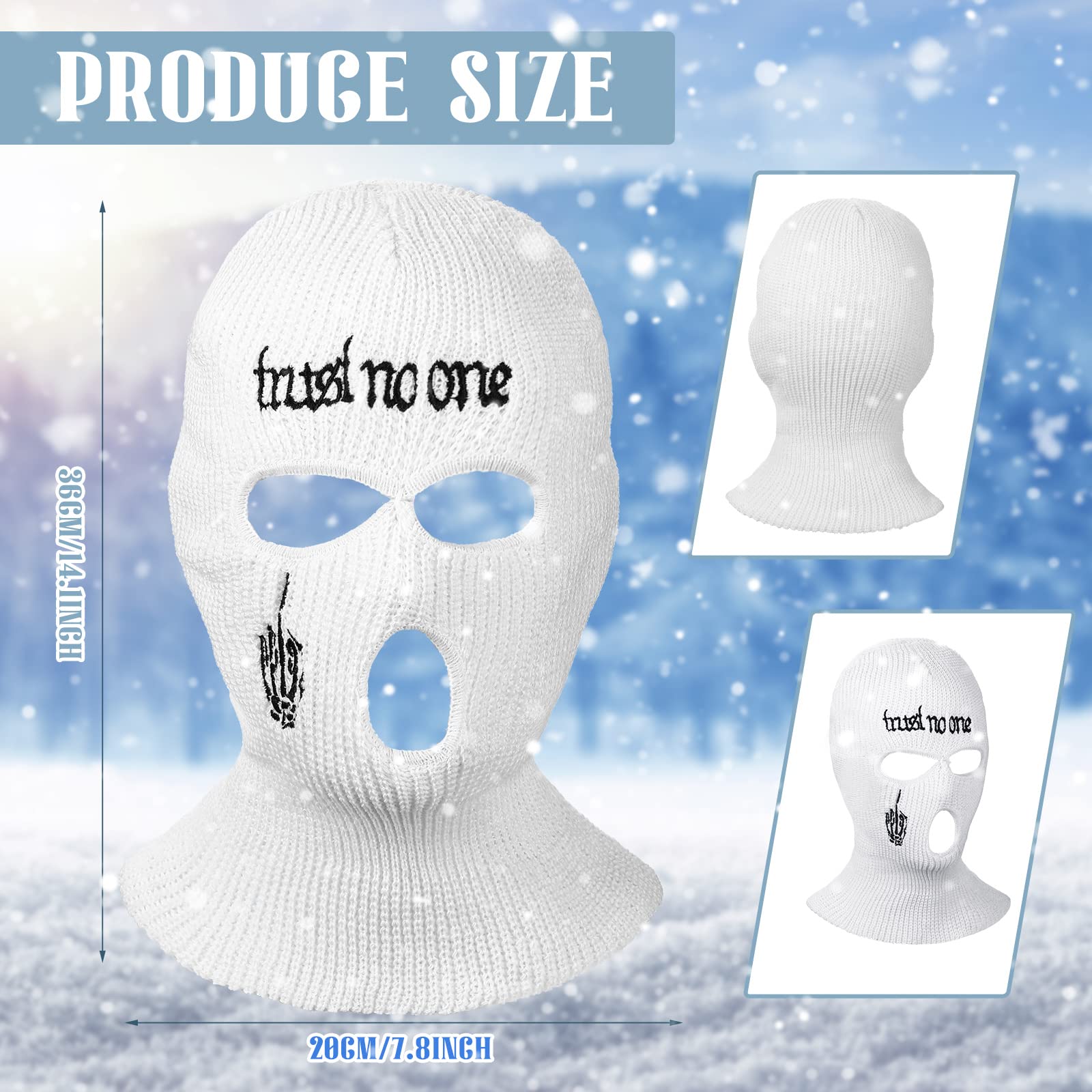 Winter Ski Mask for Men 3 Hole Balaclava Face Mask Full Face Mask Knitted Ski Mask Beanie Full Face Cover for Men Women Sport (White)