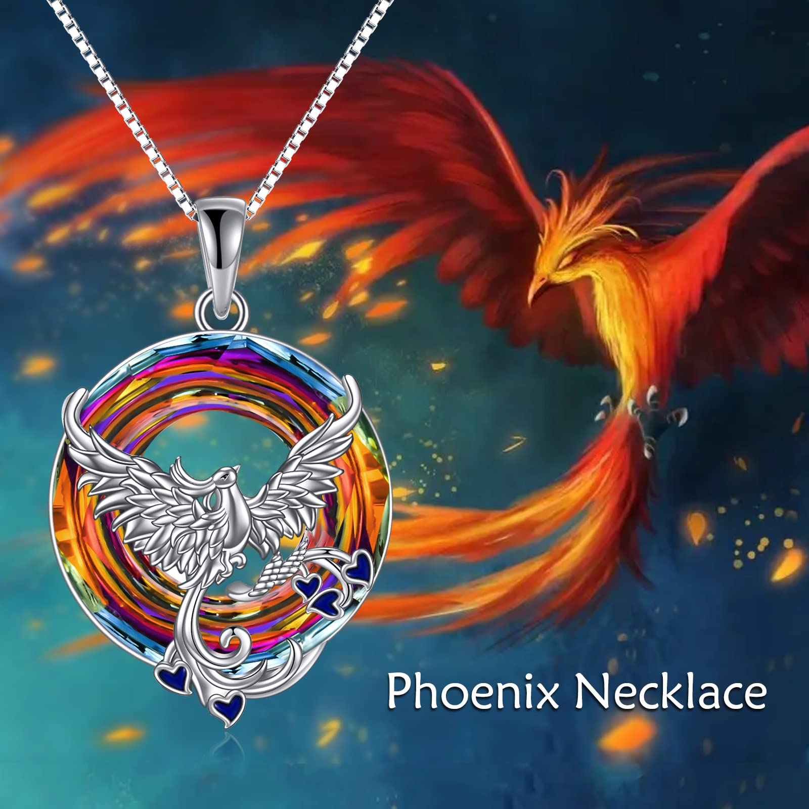 WINNICACA Sterling Silver Phoenix Necklace for Women Phoenix Jewelry Volcanic Crystal Pendant Phoenix Christmas Gifts for Phoenix Lover Birthday Gifts