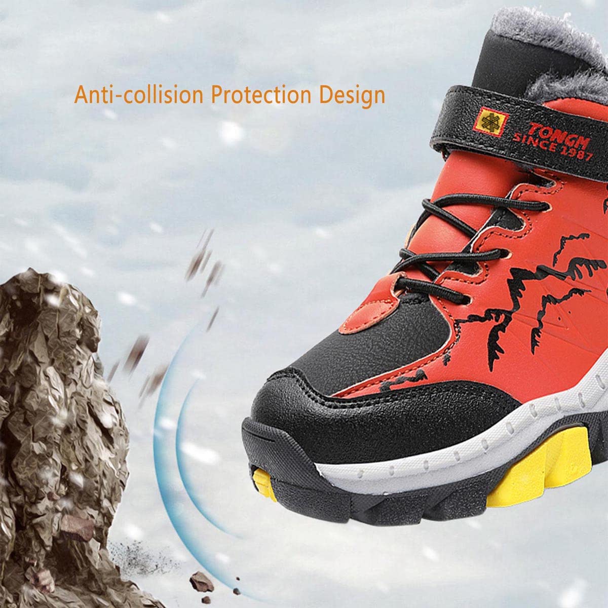 Kids Boys Hiking Boots Outdoor Trekking Climbing Shoes Trainers Sneaker Anti-Skid Claw Snow Boots with Steel Buckle Sole