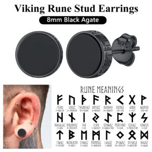 Silvora 925 Sterling Silver Men's Earrings Stud Viking Rune Stud Black Onyx Earrings For Men Women