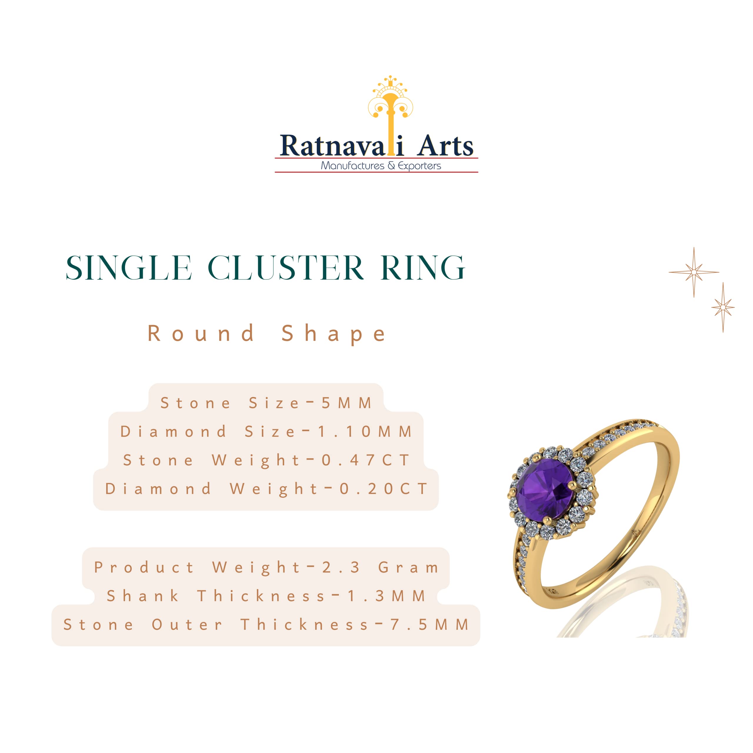 RATNAVALI ARTS 925 Sterling Silver Single Cluster Round Wedding & Engagement Ring with Natural Gemstones (Ruby)