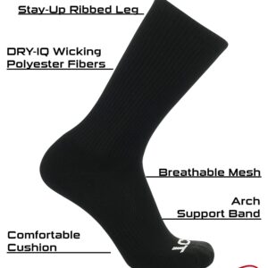 TCK 12 Pairs Work & Athletic Crew Socks (12 Pairs-Black, Large)