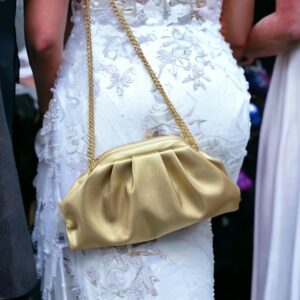 expouch Women Cloud Bag Slouchy Clutch Ruched Purse Evening Handbag with Gold Chain Shoulder Bag (Gold)