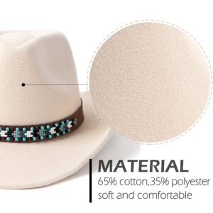 Gossifan Western Cowboy & Cowgirl Hat Felt Wide Brim Women Men Fedora Hats-B Belt Beige