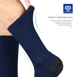 Closemate 6 Pairs Mens Cushion Crew Socks Moisture Wicking Athletic Cotton Socks for Sport Training Work(2Black2Grey2NavyBlue, Size M)