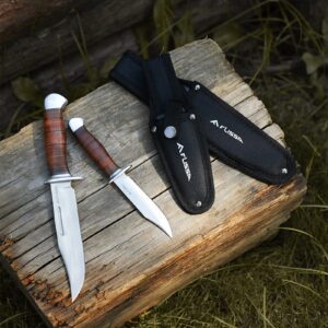 FLISSA 15-inch Fixed Blade Tactical Bowie Knife with Sharpener & Fire Starter and 2-piece Bowie Knife with Sheath