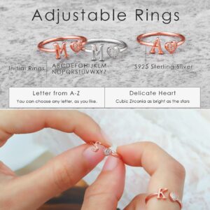 Initial Rings for Teen Girls, Rose Gold Rings for Girls Letter A Initial Rings for Girls Heart Rings for Teen Girls Kids Rings for Girls Adjustable Rings for Girls Stackable Rings for Teen Girls Gifts