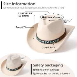 Gossifan Western Cowboy & Cowgirl Hat Felt Wide Brim Women Men Fedora Hats-B Belt Beige