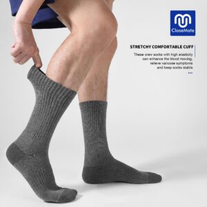 Closemate 6 Pairs Mens Cushion Crew Socks Moisture Wicking Athletic Cotton Socks for Sport Training Work(6Grey, Size L)