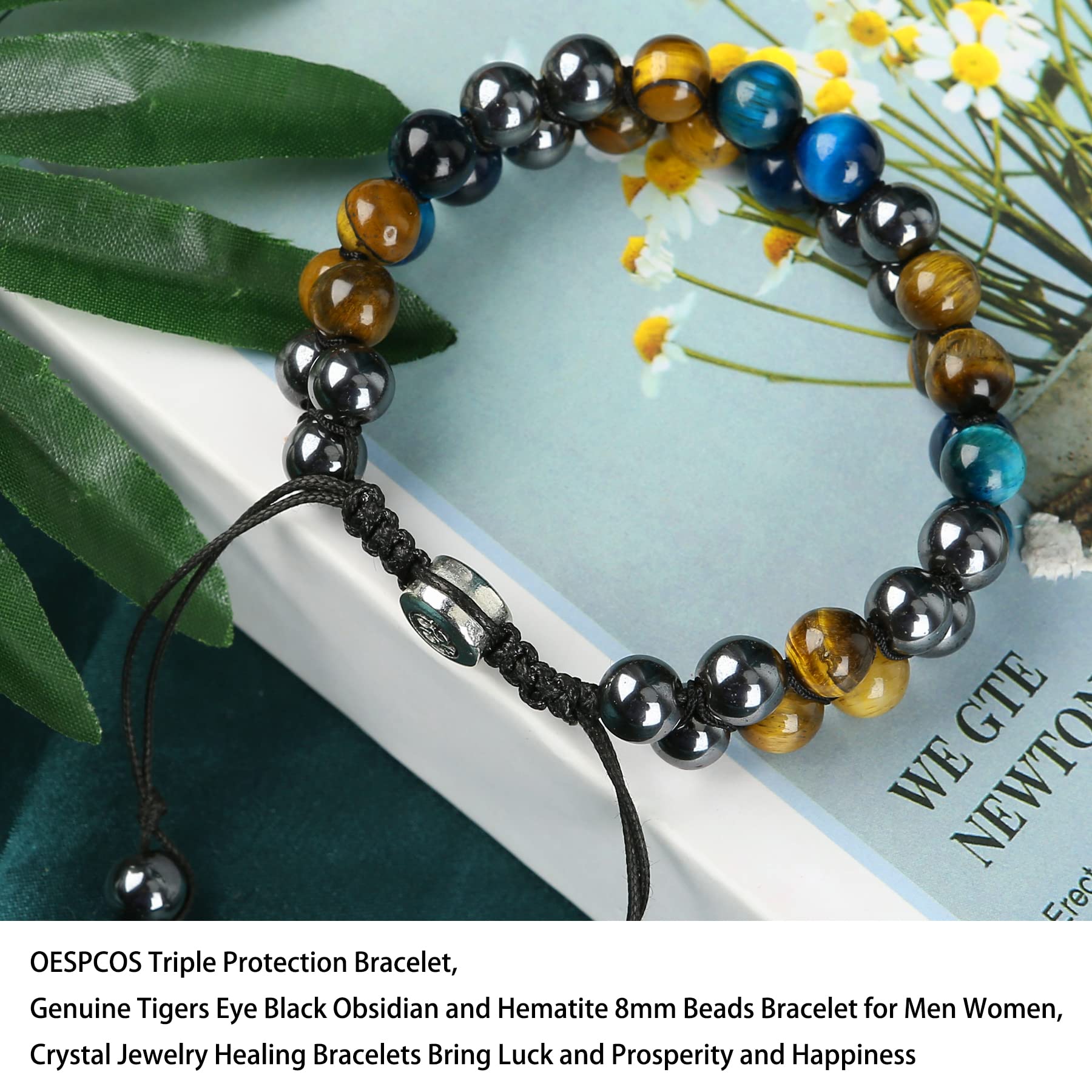 POESPCOS Triple Protective Eye Bracelet, Paired With Obsidian and Hematite Chakra Beads, Bring Good Luck, Prosperity, Wealth and Happiness for Men and Women