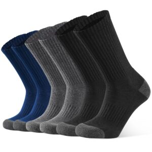 closemate 6 pairs mens cushion crew socks moisture wicking athletic cotton socks for sport training work(2black2grey2navyblue, size m)