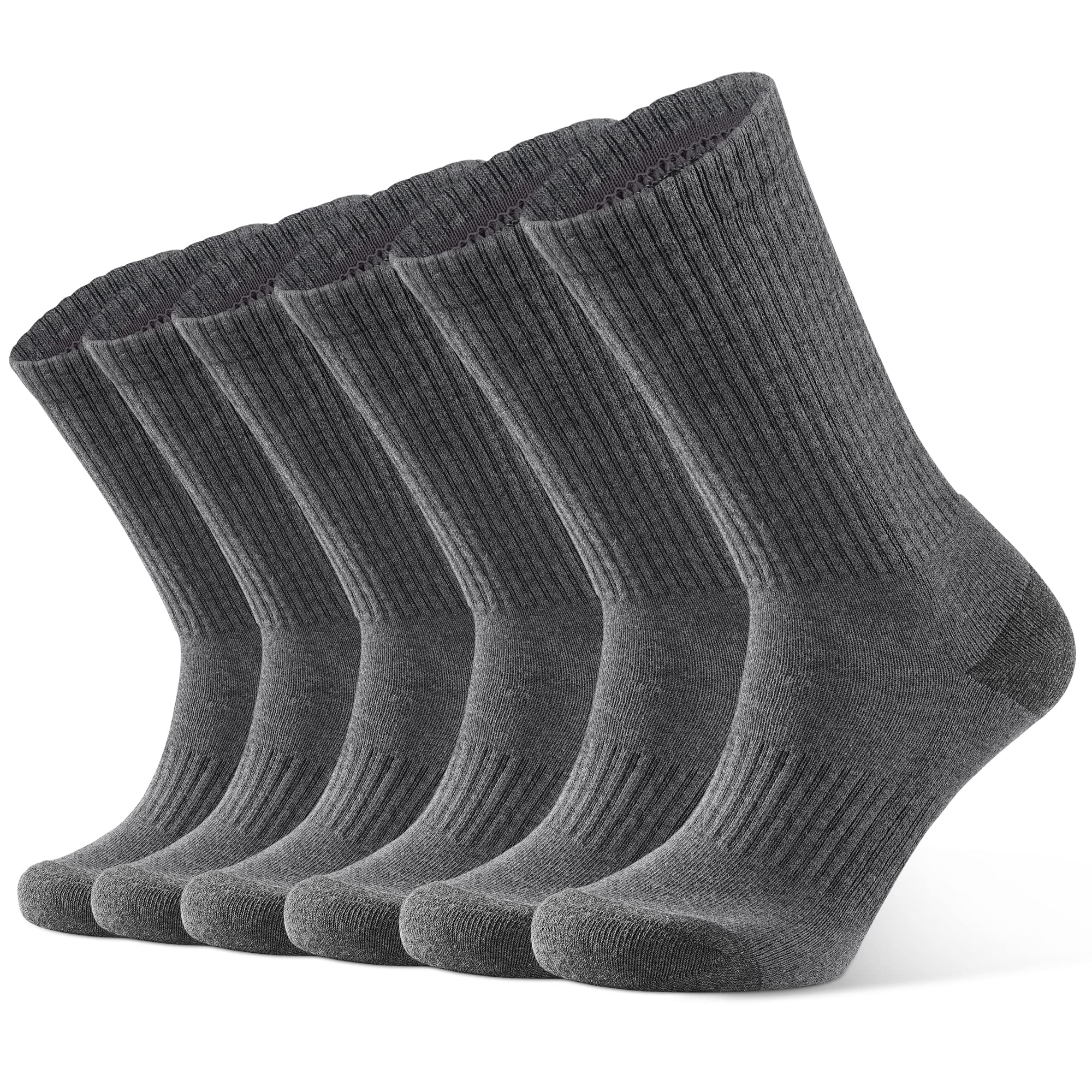 Closemate 6 Pairs Mens Cushion Crew Socks Moisture Wicking Athletic Cotton Socks for Sport Training Work(6Grey, Size L)