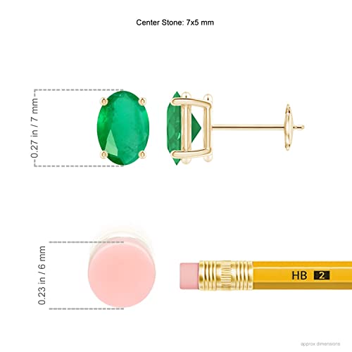 ANGARA Natural 1.32 Ct Emerald Solitaire Studs Earrings for Women in 14K Yellow Gold (Grade-A | Size-7x5mm) | May Birthstone, Birthday, Anniversary, Wedding Jewelry Gift For Women