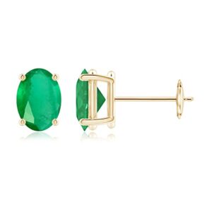 ANGARA Natural 1.32 Ct Emerald Solitaire Studs Earrings for Women in 14K Yellow Gold (Grade-A | Size-7x5mm) | May Birthstone, Birthday, Anniversary, Wedding Jewelry Gift For Women