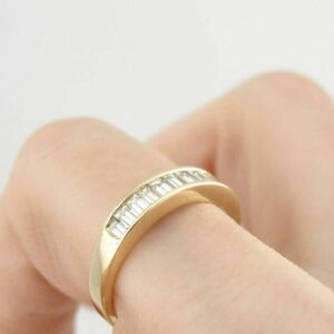 1 Ct Baguette Diamond Channel Set Wedding Engagement Band Ring 14K Yellow Gold Finish 925 Sterling Silver Handmade Gorgeous Stacking Matching Gift For Her