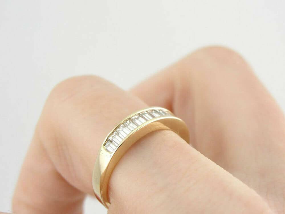 1 Ct Baguette Diamond Channel Set Wedding Engagement Band Ring 14K Yellow Gold Finish 925 Sterling Silver Handmade Gorgeous Stacking Matching Gift For Her