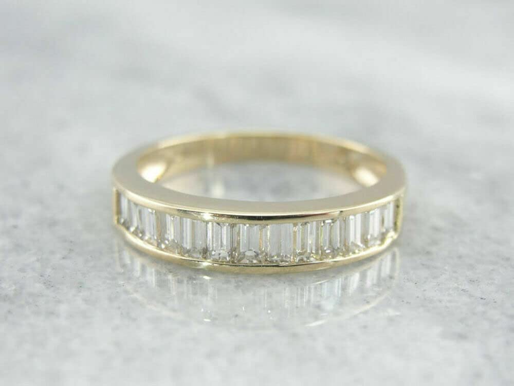 1 Ct Baguette Diamond Channel Set Wedding Engagement Band Ring 14K Yellow Gold Finish 925 Sterling Silver Handmade Gorgeous Stacking Matching Gift For Her