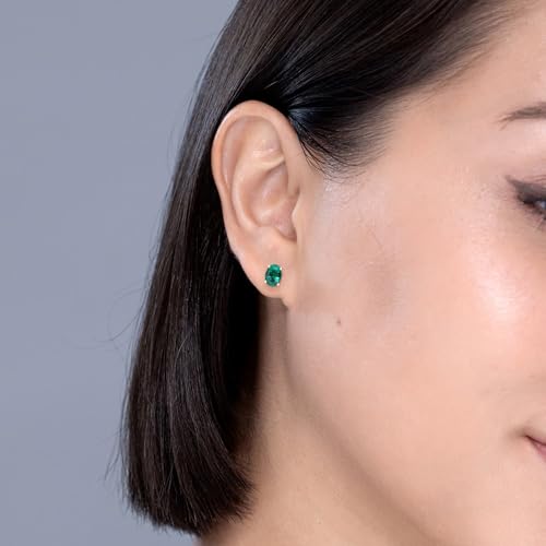 ANGARA Natural 1.32 Ct Emerald Solitaire Studs Earrings for Women in 14K Yellow Gold (Grade-A | Size-7x5mm) | May Birthstone, Birthday, Anniversary, Wedding Jewelry Gift For Women