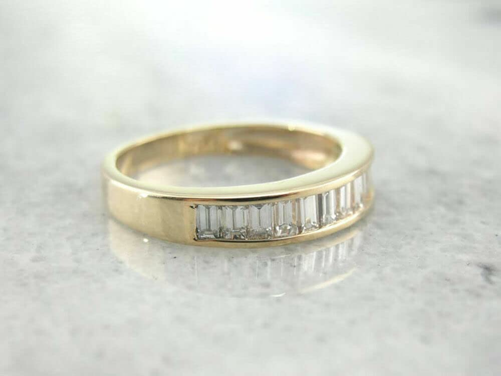 1 Ct Baguette Diamond Channel Set Wedding Engagement Band Ring 14K Yellow Gold Finish 925 Sterling Silver Handmade Gorgeous Stacking Matching Gift For Her