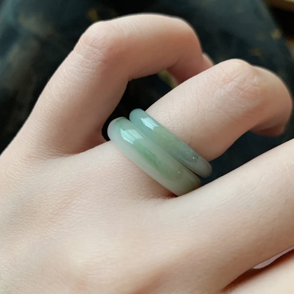 BXSMNH Chinese Natural Green Jade Band Rings for Women, Ancient Style Ink Pattern Good Luck Jewelry (Size : 6)