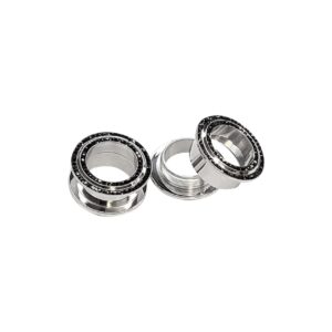 Luxe Modz Screw Fit Ear Plugs Gauges Double Row Black CZ Gems Surgical Steel Ear Tunnels Screw Ear Gauges Tunnels Expander Stretcher Earrings Earlobe Piercings Jewelry 12mm-1/2