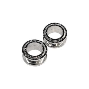 Luxe Modz Screw Fit Ear Plugs Gauges Double Row Black CZ Gems Surgical Steel Ear Tunnels Screw Ear Gauges Tunnels Expander Stretcher Earrings Earlobe Piercings Jewelry 12mm-1/2