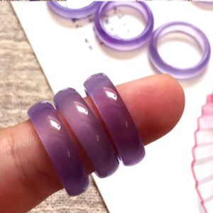 BXSMNH Lavender Jade Ring for Men Women Genuine, Purple Agate Band Ring Eternity Stackable Birthstone (Size : 6)