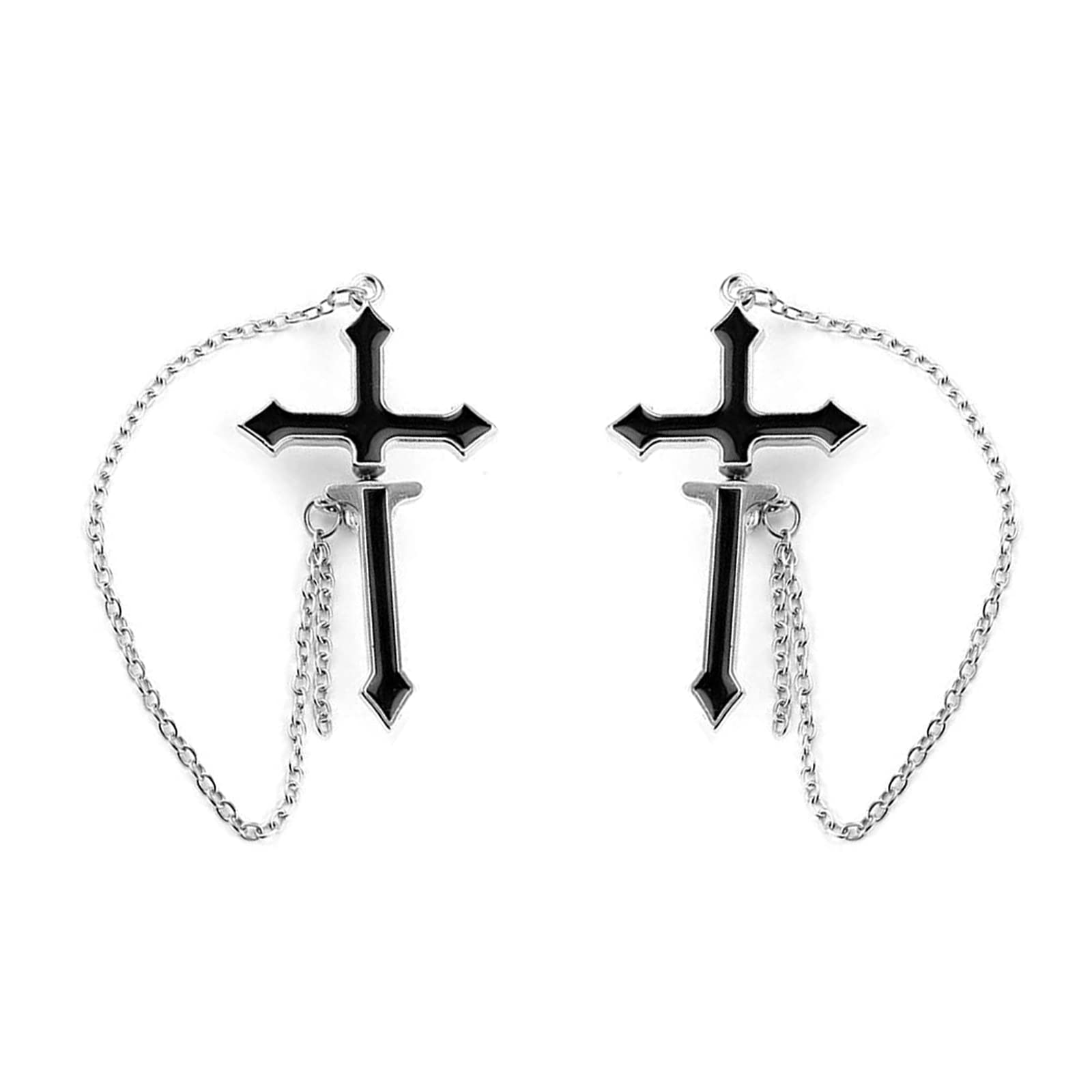 Hanging Cross Earring Black Punk Cross Chain Dangle Drop Earrings Goth Long Chain Cross Sword Ear Piercing Earrings Cool Jewelry Gifts for Women Men Teens (A)