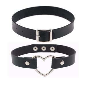 ZHQI Leather Choker Punk PU Necklace Goth Choker Soft Collar Chain for Women Girls Love Heart Gothic Vintage Retro Jewelry (Black 138, Zinc Alloy)