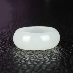 BXSMNH Genuine Green Jade Ring for Men Women, Natural Hetian Jade Band Ring Good Luck Eternity Jewelry (Color : White, Size : 10)