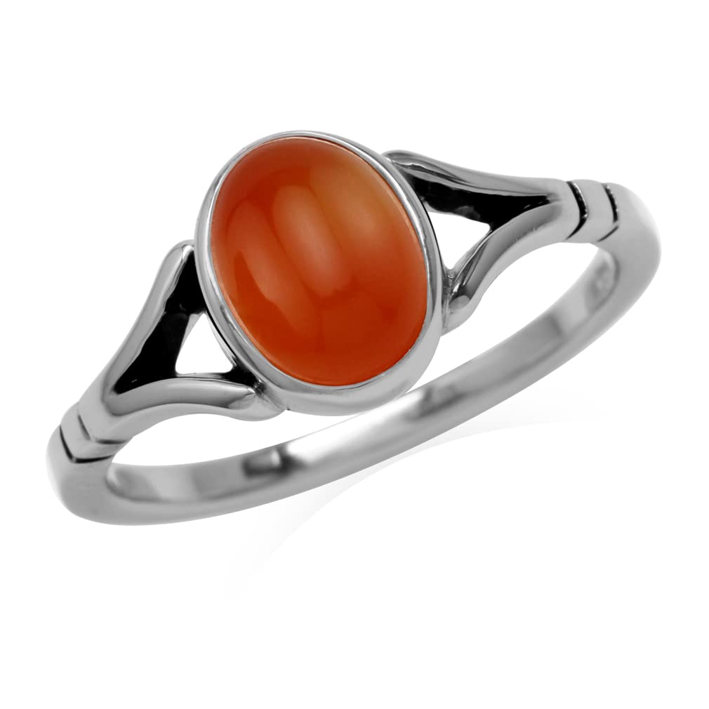 Silvershake 8X6mm Genuine Orange Carnelian 925 Sterling Silver Solitaire Casual Gemstone Ring Virgo Birthstone Size 6.5