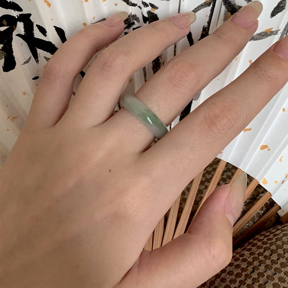 BXSMNH Chinese Natural Green Jade Band Rings for Women, Ancient Style Ink Pattern Good Luck Jewelry (Size : 6)