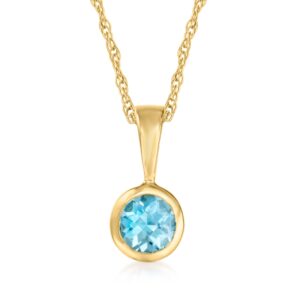 RS Pure by Ross-Simons 0.22 Carat Swiss Blue Topaz Pendant Necklace in 14kt Yellow Gold. 16 inches