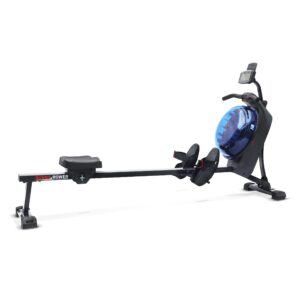 sunny health & fitness hydro + dual resistance smart magnetic water rowing machine in blue - sf-rw522017blu