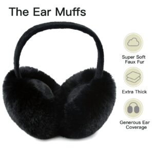 2Pack Ear Muffs For Winter Women Adjustable Fuzzy Earmuffs Foldable Fluffy Ear Warmers Faux Fur Ear Muffs For Cold Weather,Black/Pink