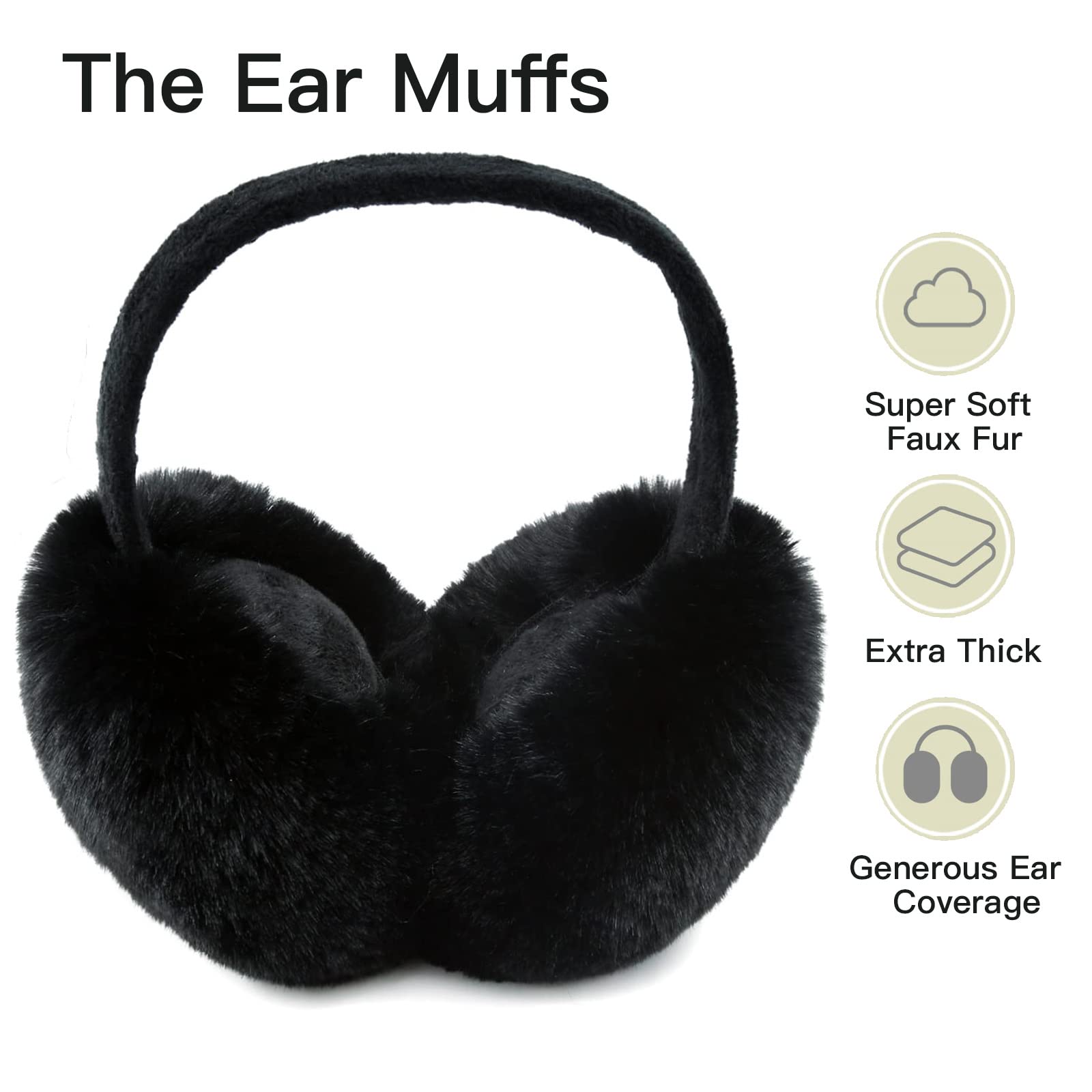 2Pack Ear Muffs For Winter Women Adjustable Fuzzy Earmuffs Foldable Fluffy Ear Warmers Faux Fur Ear Muffs For Cold Weather,Black/Pink