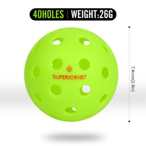 SUPERIORNET Pickleball Balls, 40 Holes, 12 Pack Set Pickleballs for Indoor and Ourdoor Playing (Green/Orange)