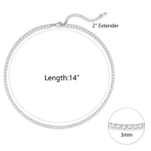 Zeffy Tennis Necklace for Women 18K Silver Plated Rhinestone Choker Necklaces Dainty Zirconia Cut Faux Diamond chain Wedding Jewelry for Women