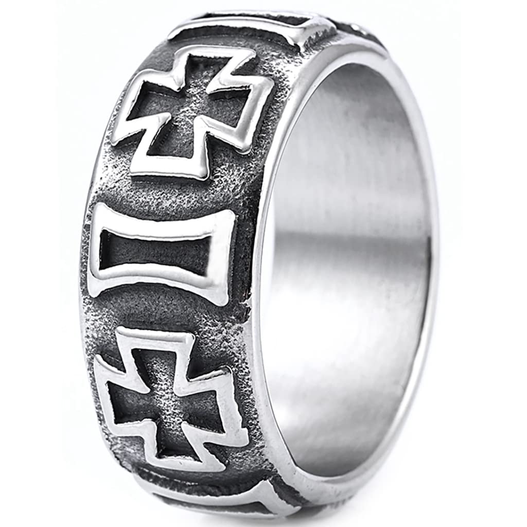 Jude Jewelers 8mm Stainless Steel Crusader Cross Retro Vintage Wedding Band Ring (Silver, 12)