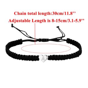 14KWhite Gold Plated Initial Heart String Bracelets for Women Men Teen Girls Boys Handmade Rope Braided Bracelet Minimalist Jewelry Matching Couple Bracelets (A, One Size)