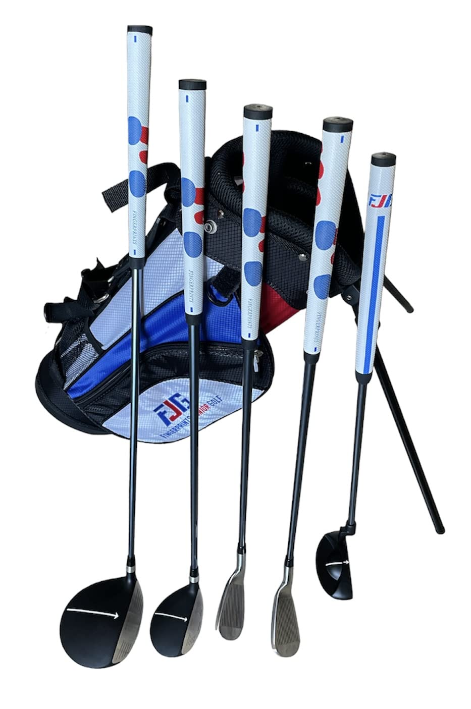 Fingerprints Junior Golf Club Set - Driver, Hybrid, 7i, PW, Putter with Stand Bag - Multiple Sizes - RH and LH (Golf Club Set for Kids 45"-52" Tall (~Age 6-10), Right)